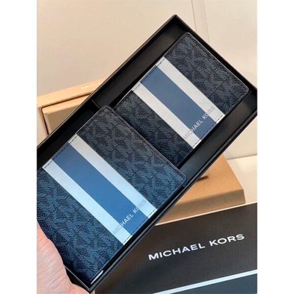 S Michael Kors Billfold Wallet Box Set Black Navy 36H1LGFF1B - Picture 2 of 6